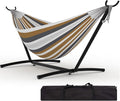 TrailBlaze Double Hammock with Stand Heavy Duty Portable Steel Hammock Set for Outdoor and Indoor Use 500lb Capacity Includes Carrying Bag Space Saving DesignQuick Assembly