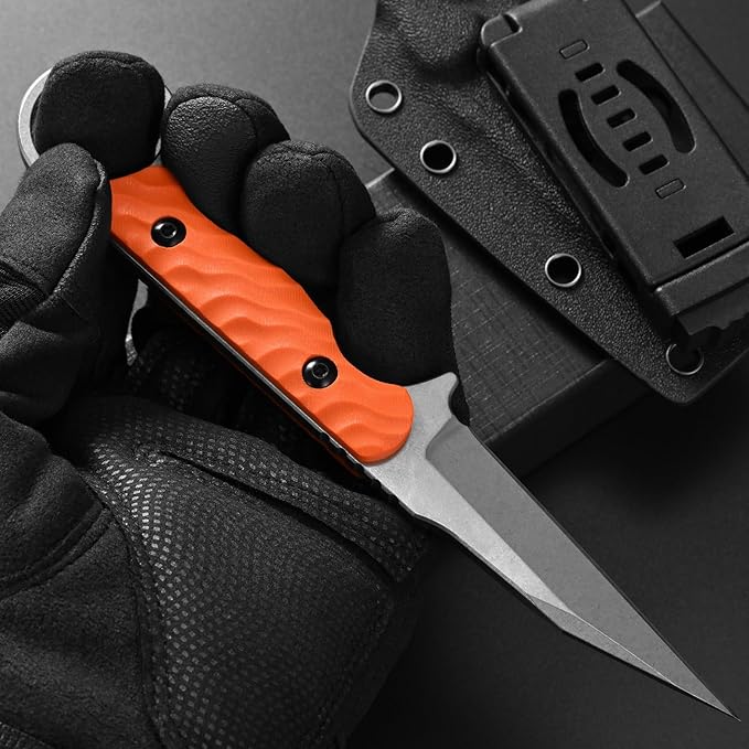 Gtkii GTK341 Fixed Blade Knife K110 Steel Blade G10 Handle Full Tang EDC Tool Knifes for Outdoor Camping Adventure(Orange)