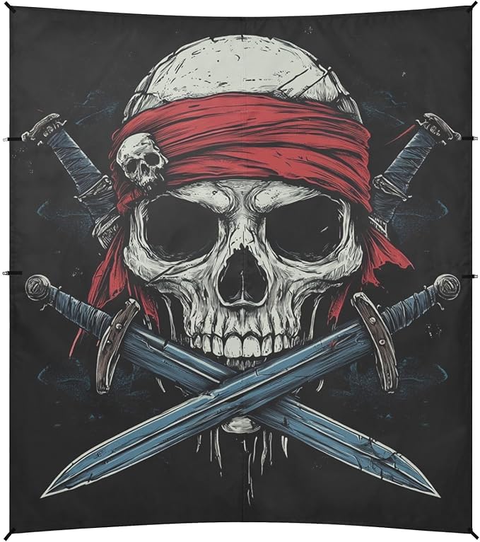 ALAZA Pirate Skull Wearing A Red Bandana with Crossed Swords Beach Tent Sun Shelter Portable Canopy Sunshade for Outdoor Camping Picnics Backyard Fun 10x9 ft