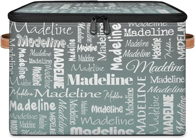 Custom Storage Basket with Name Personalized Keepsake Box with Zipper Lid Foldable Fabric Memory Bin Large capacity with Handle Gradient Grey Green