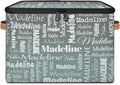 Custom Storage Basket with Name Personalized Keepsake Box with Zipper Lid Foldable Fabric Memory Bin Large capacity with Handle Gradient Grey Green