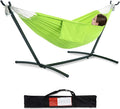 PNAEUT Double Hammocks with Stand for Outside Portable Space Saving Heavy-Duty Steel Stand for Indoor Outdoor Patio with Carrying Bag 450 lbs Capacity (Green)