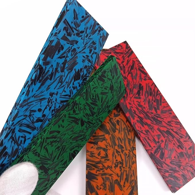 Blade handle scales are blank resin material 4-piece set DIY hand carved crushed carbon marble colored texture material(Orange135x40x8mm)