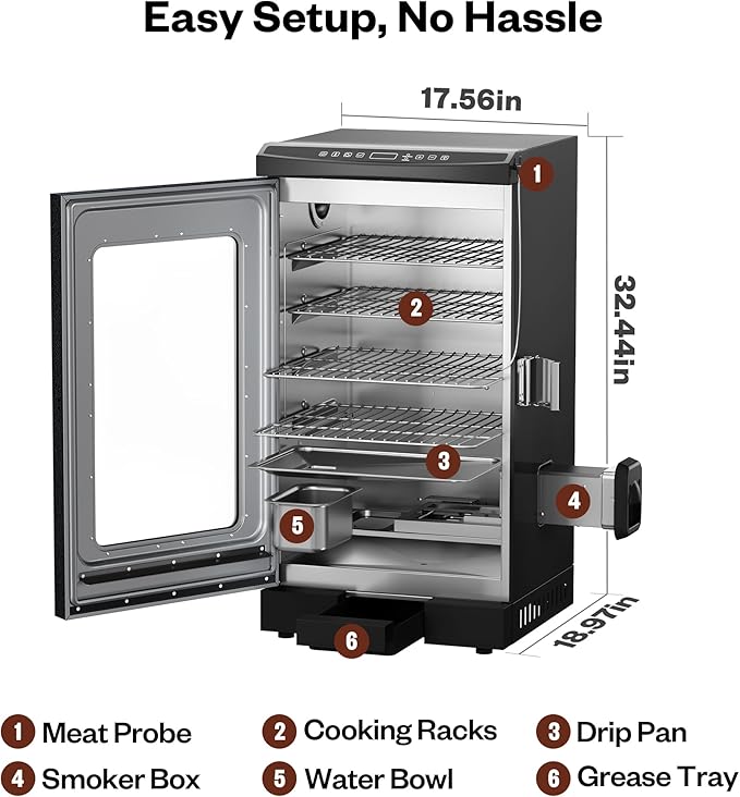 EAST OAK 30 Electric Smoker for Outdoors | Built-in Meat Probe &amp Clear Viewing Window | Side Chip Loader for 6x Longer Uninterrupted Smoking | 725 sq in Cooking Area for Bigger Batches Night Blu