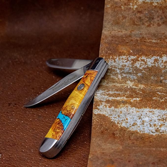 WHISKEY BENT HAT CO. Traditional Trapper Folding Pocket Knife 4.125 Closed Length 440C Stainless Steel Blades (Turquoise River)