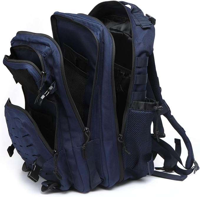 50L Tactical Military Backpack Waterproof Sturdy Bag for Hiking Camping Fishing Gym Backpack with Bottle Holder (Navy)