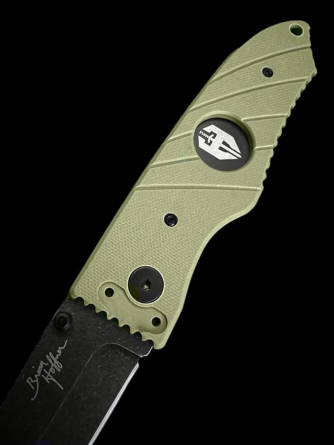 HOFFNER 3.5 EDC Folding Knife with Pocket Clip VG10 Japanese Stainless Steel Black Acid Washed Tanto Blade - (Flatline Olive Medium Texture Grip) - Camping Hiking Outdoor Survival