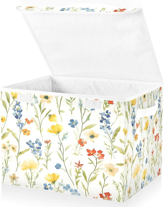 Wildflowers Fabric Storage Bins with Lids and HandleFoldable Storage Bins with LidsCloset Organizers for Clothes Storage Room Organization Office Storage Chest Organizer