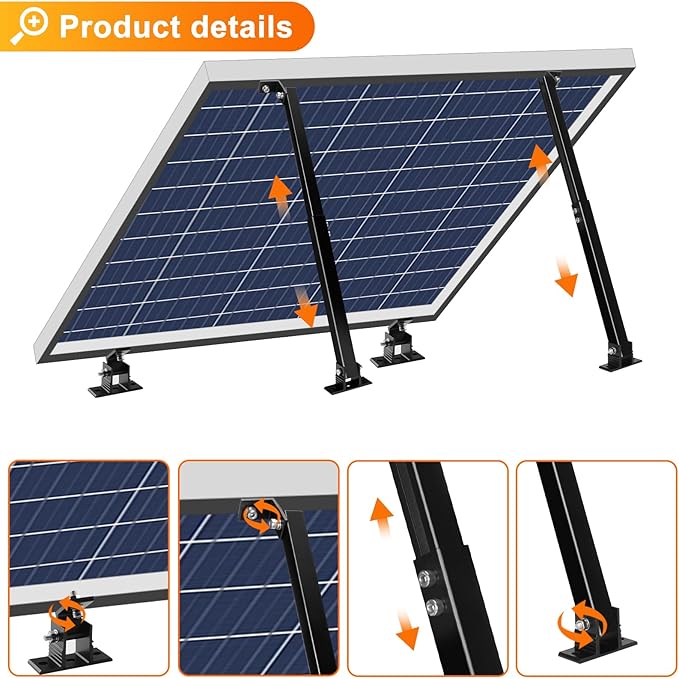 Solar Panel Mount Aluminum Alloy Adjustable Solar Panel Tilt Mount Brackets Black Baking Paint Anti-Corrosion Solar Panel Stand Suitable for 50W 70W 100W 150W 200W 300W 400W