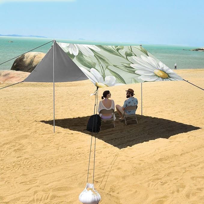 ALAZA Daisy Flower on Green Beach Tent Sun Shelter Portable Canopy Sunshade for Outdoor Camping Picnics Backyard Fun 10x9 ft