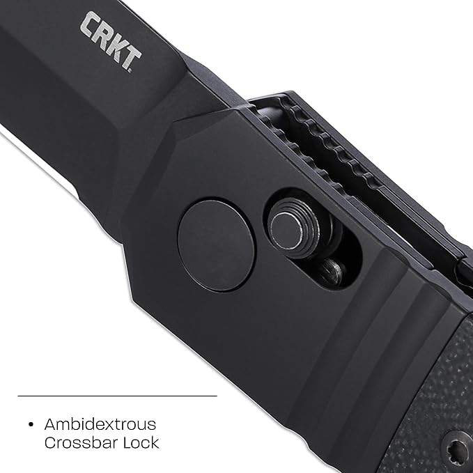 CRKT Redemption Compact Black Everyday Carry EDC Folding Pocket Knife with Crossbar Lock: MagnaCut Plain Edge Blade G10 w/Stainless Steel Handle Reversible Pocket Clip K550KKP
