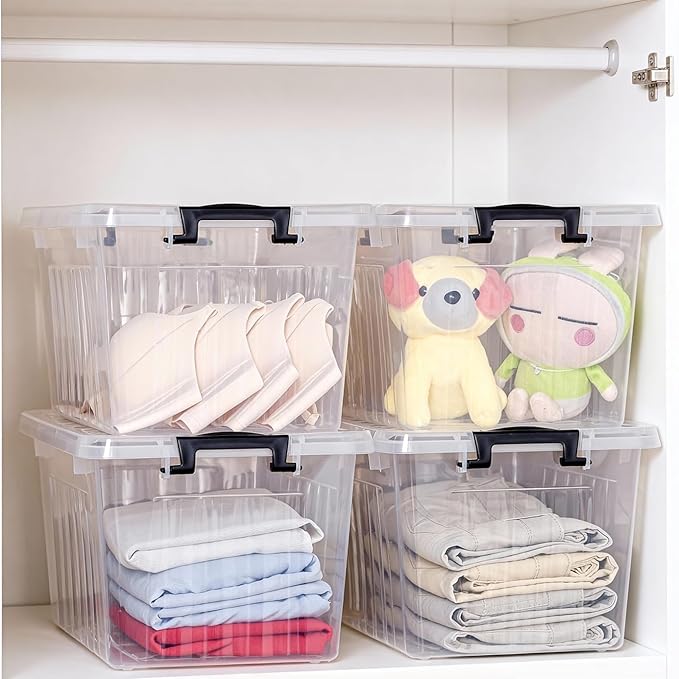 Citylife 22 QT Clear Plastic Storage Bins with Lids Stackable and Nestable Storage Boxes with Lids Large Plastic Storage Containers for Garage Closet Kitchen 4 Packs