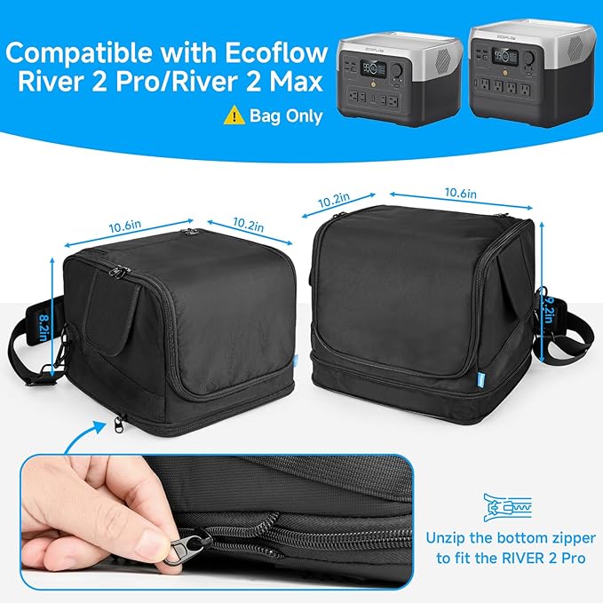 Xxerciz Carrying Case Compatible with ECOFLOW River 2 Pro/River 2 Max Storage Bag with Adjustable Shoulder Strap Soft Generator Cover with Waterproof Bottom and Side Zippers for Outdoor Travel