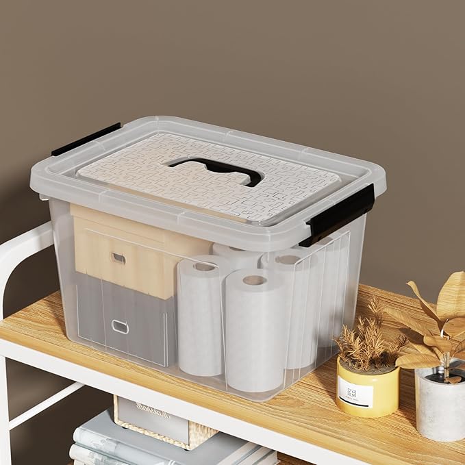22 L Clear Storage Box/Bins with Handles Plastic Container with Latches Lid 4 Pack