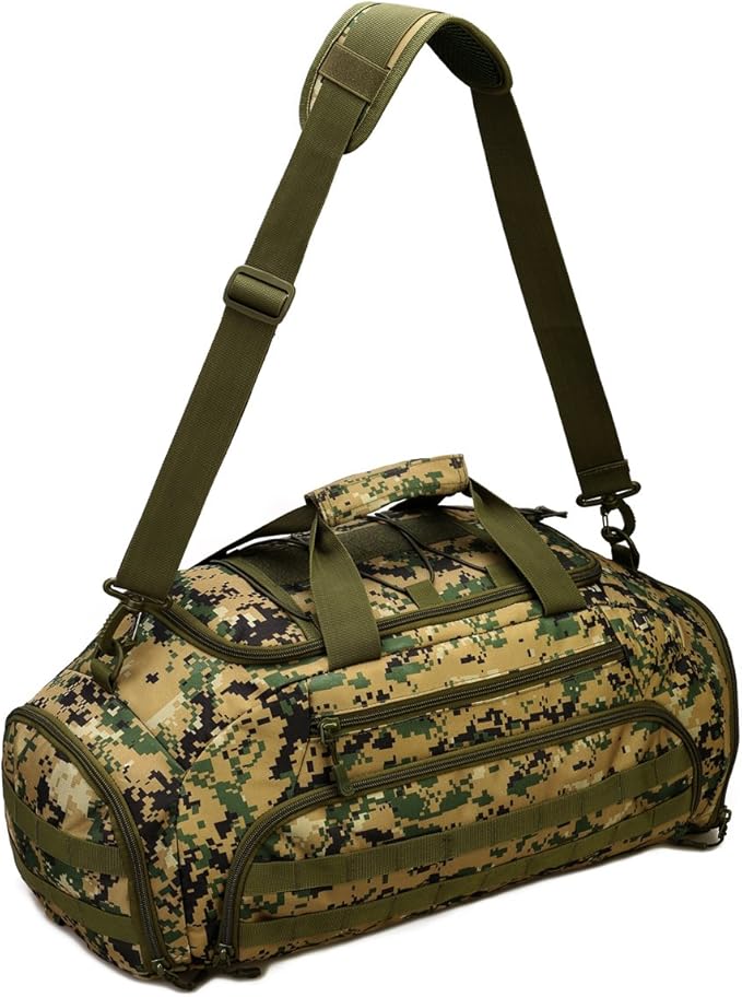 UNISTRENGH 3-Ways Tactical Military Nylon Men Holdall Weekend Travel Duffel Bag Backpack Messenger Shoulder Bags Rucksack Handbag (Jungle Camouflage)