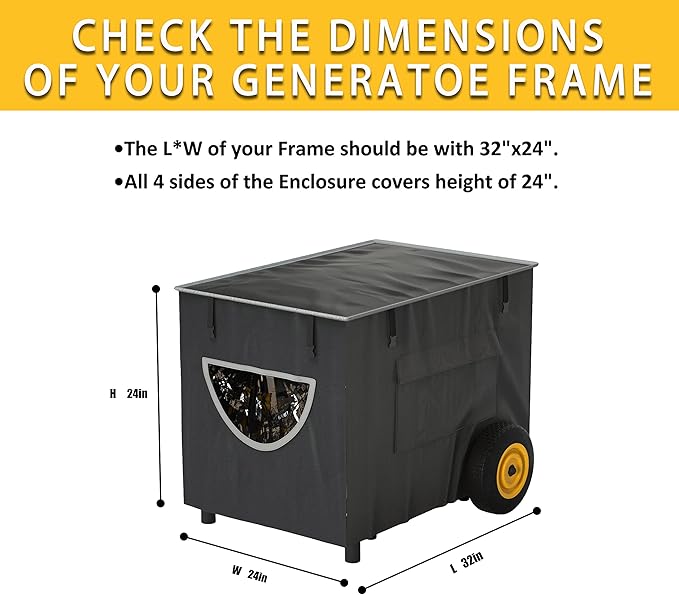 Runtime Generator Cover 100% Waterproof Generator Cover Double Layer Design All Weather Use Extra Heavy Duty 600D Water Resistant Polyester Tarp 32x24x24 Tear-resistant black.