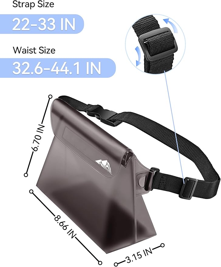 HEETA Waterproof Dry Bag for Women Men (Transparent Black 5L) Bundled with 2-Pack Waterproof Pouch with Waist Strap (Pink &amp Grey)