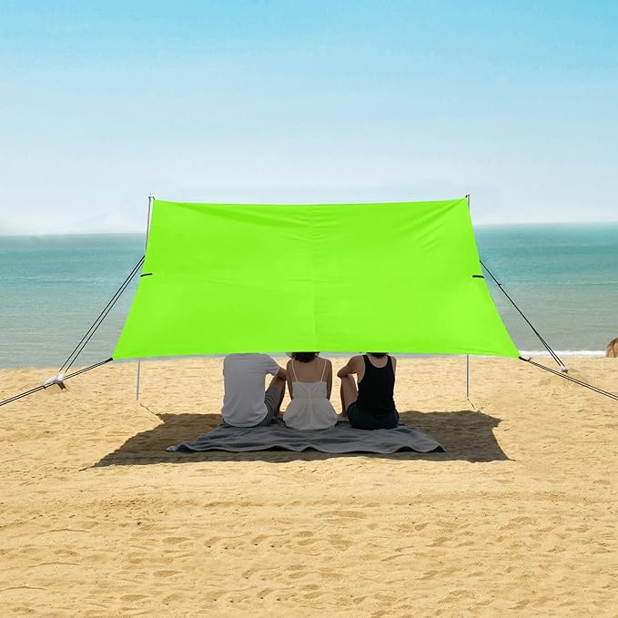 Lawn Green Foldable Beach Canopy UPF50+ Water-Resistant Sun Shelter with Sandbags and Shovel for Camping Picnics Backyard &amp Fishing