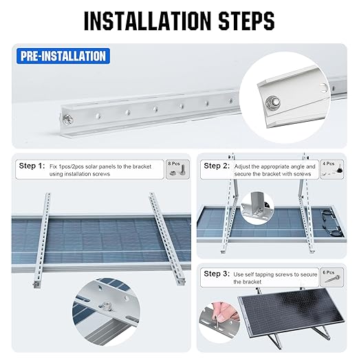 ECO-WORTHY 2 Sets 45inch Solar Panel Mount Brackets Adjustable Tilt Mount Brackets Suitable for 2-4pcs 100 200 300 400 Watt Solar Panel for Roof RV Boat and Off-Grid