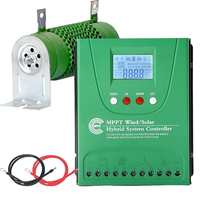 2000W Wind Solar Hybrid Charge Controller 1000W Wind Turbine &amp 1000W Solar Panel Charge Controller 12V/24V Battery Off Grid MPPT Boost Charge Regulator with Dump Load for Home Street Light