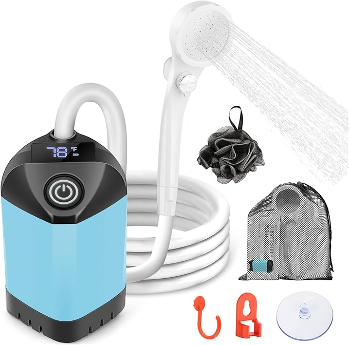 B013 Portable Shower Pump for Camping – 7800mAh Long-Lasting &amp Quiet Outdoor Shower with LED Display IPX8 Waterproof Outdoor Shower for Pet Bath Car Wash &amp RV