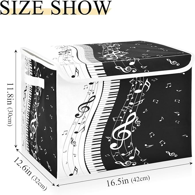 Piano Music Note Storage Bins with Lids Large Storage Basket with Handles Foldable Fabric Storage Box Organizer for Clothes Closet Cabinet Home Office Bedroom