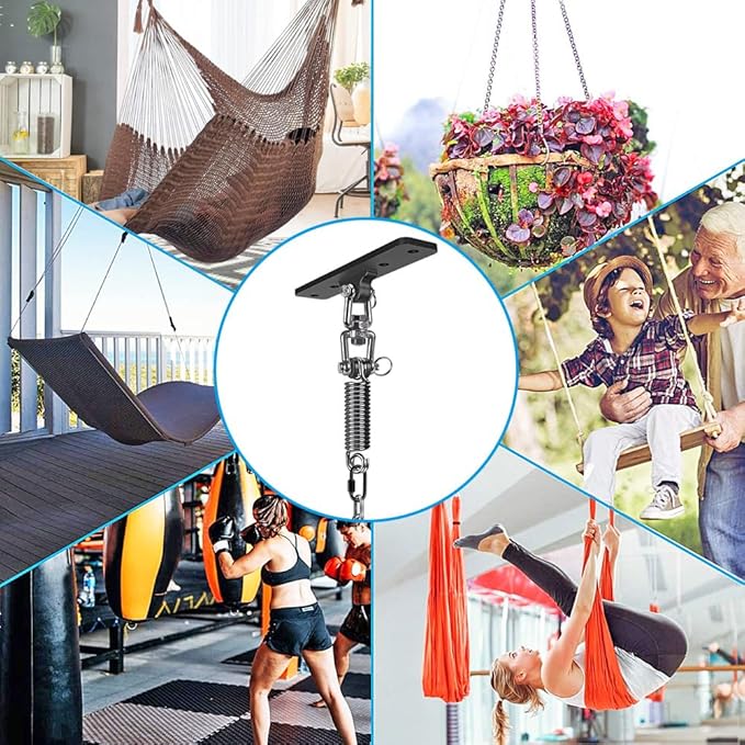 Dolibest Hammock Chair Hanging Kit Heavy Duty Swing Hanger with Spring and 39 Chain Indoor Outdoor Playground Hanging Hammock Punching Bags 360+180° Rotation Easy to Install Black