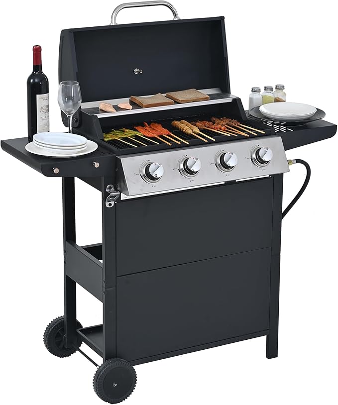 Endark 4-burner | 34000 BTU all-purpose cast iron bbq grill | Perfect for outdoor cooking garden poolside tailgating and hiking | great for roasting searing kebabs