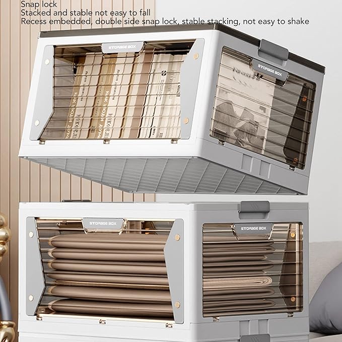 Stackable Storage Bins with Lids Magnetic Suction Folding Storage Containers with Wheels Closet Organizers and Storage with Snap Lock for Home (1 Layer)