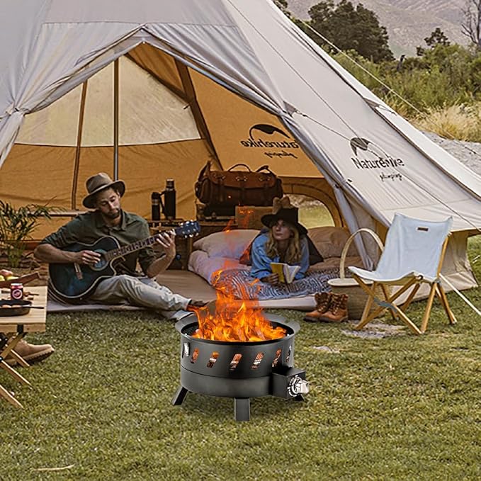 EcoNook 17.3 inch Portable Propane Fire Pits Gas Fire Pit Bowl for Outside with Lid &amp Handle Smokeless Gas FirebowlPropane Firepit for Camping Patio Yard Garden