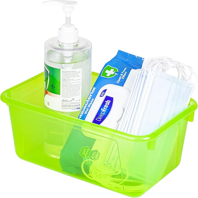 Storex Small Cubby Bins – Plastic Storage Containers for Classroom with Non-Snap Lid 12.2 x 7.8 x 5.1 inches Tint Green 5-Pack (62483A05C)