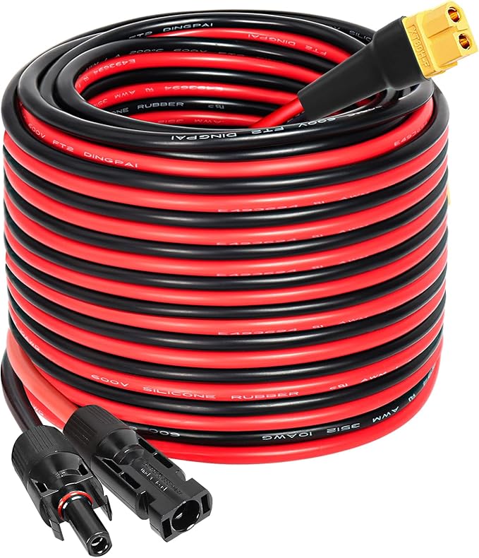 MOOKEERF Solar to XT60 Extension Cable 10AWG 40FT Solar Connector to XT60 Adapter Cable for Solar Panel to Portable Power Station Solar Generator Battery Pack