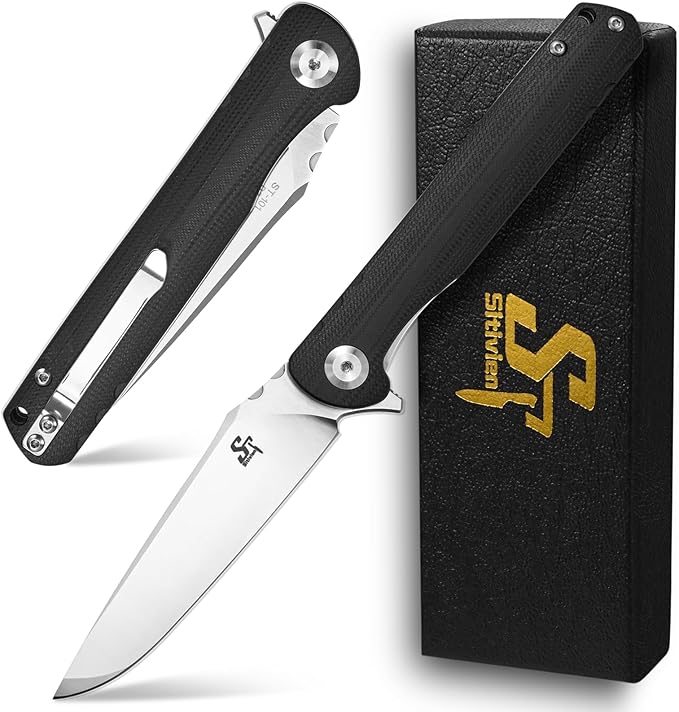 Sitivien ST101 Folding Knife D2 Steel Blade+G10 Handle Tool Knife EDC Pocket Knife for Outdoor Camping Hunting Survival (Black)