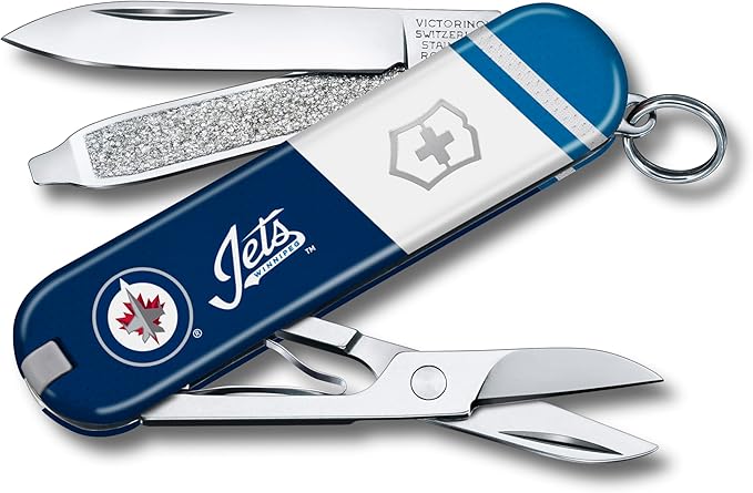 Victorinox Classic SD Swiss Army Knife – Compact 7 Function Swiss Made Pocket Knife with Small Blade Screwdriver and Key Ring – Winnipeg Jets