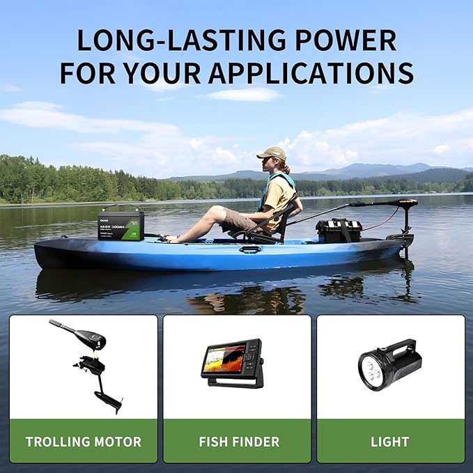 OKMO 12V 100Ah TM LiFePO4 Battery 150A BMS with Bluetooth 1280Wh 10 Years Lifetime 15000+ Deep Cyclesfor Marine RV Trolling Motor Boat Camper Low Temperature Protection