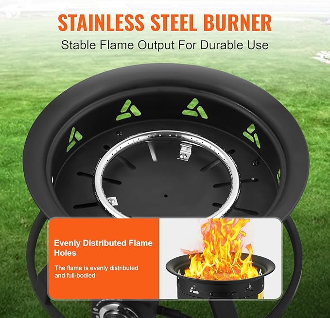 VEVOR Propane Fire Pit 19-Inch Diameter Outdoor Portable Gas Fire Pit with Cover &amp Lava Rocks Adjustable Flame Height Camping Firepit for Heating Lighting Gathering 58000 BTU Black