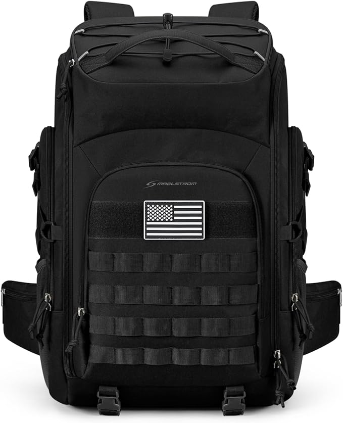 Maelstrom Tactical Backpack for Men Water Resistant 40L Military Backpack for Hiking Camping Gym with Molle System (Black)