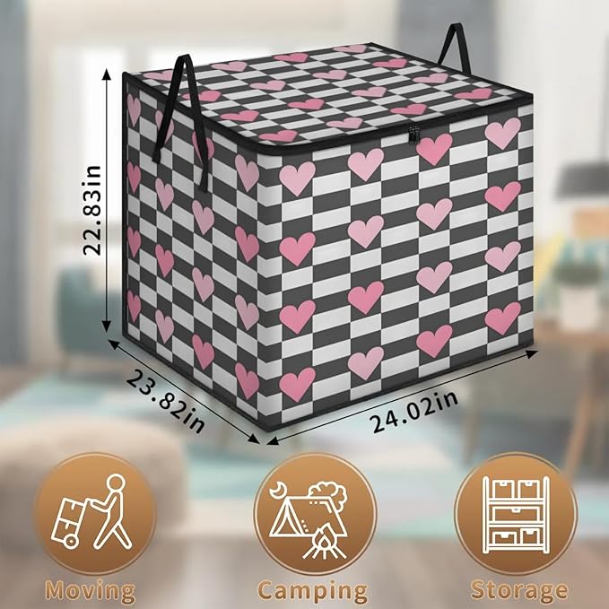 XL Large Clothes Storage with Lid Handle Valentine's Day Large Thick Clothes Blanket Storage Containers for Organizing Bedroom Closet