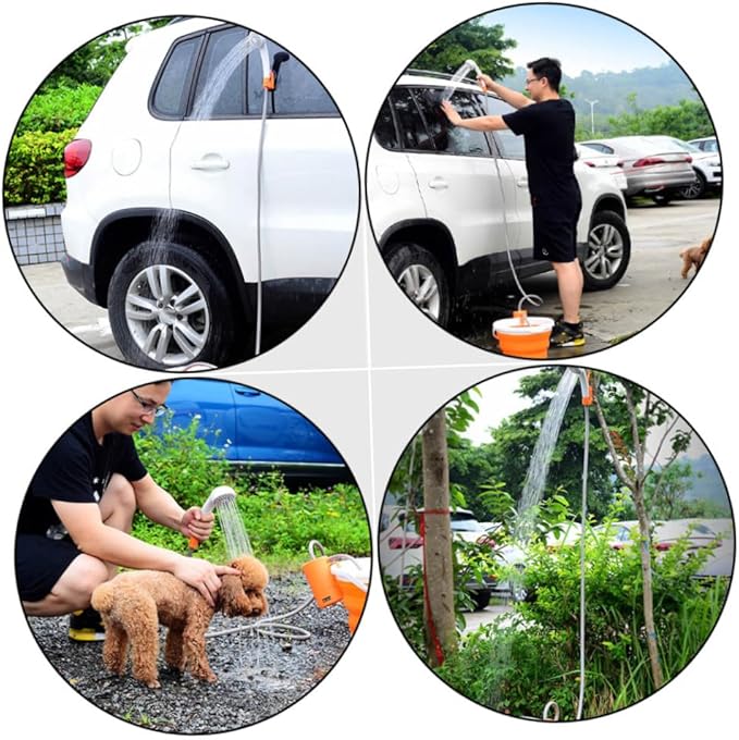 Abaodam 1Set Shower with Lighting Outdoor Camping Shower Rechargeable Battery Powered Compact Design for for Beach and Hiking Adventures Orange