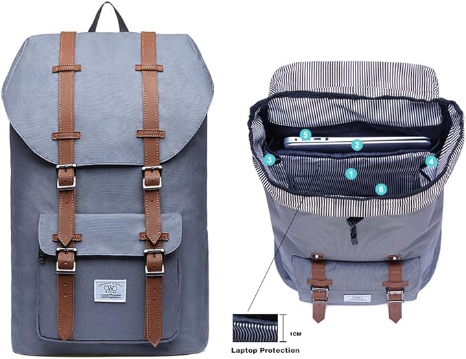 KAUKKO Laptop Outdoor Backpack College Schoolbag Bookbag Travel Hiking Rucksack fits 15-Inch Laptop