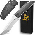 Sitivien ST32 Fixed Blade Knife AUS-10 Steel Ergonomic Carbon Fiber Handle Full Tang Knife for Outdoor Working Camping Hunting Fishing(Silver)