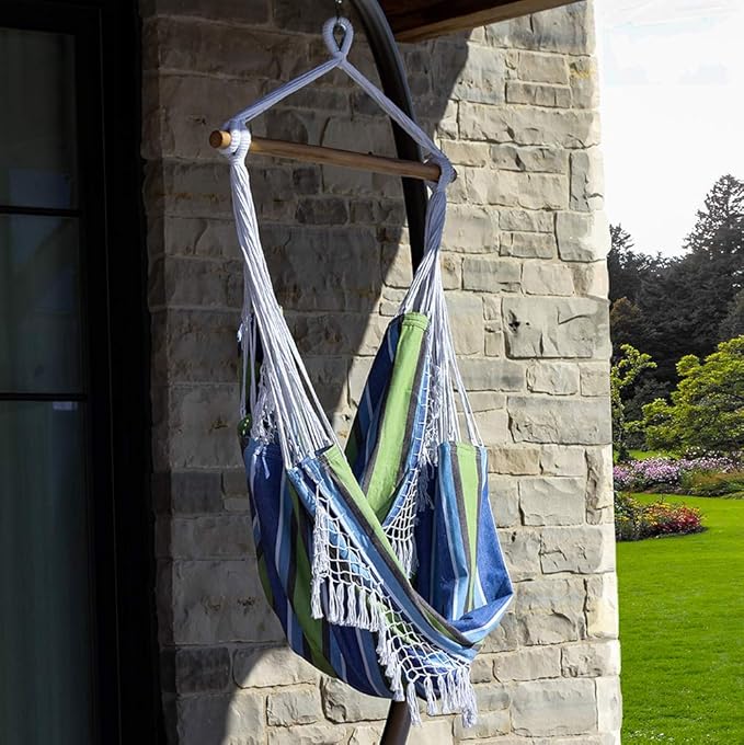 Vivere Brazilian Style Cotton Hammock Chair with Polyester Ropes - 250 lb Weight Capacity
