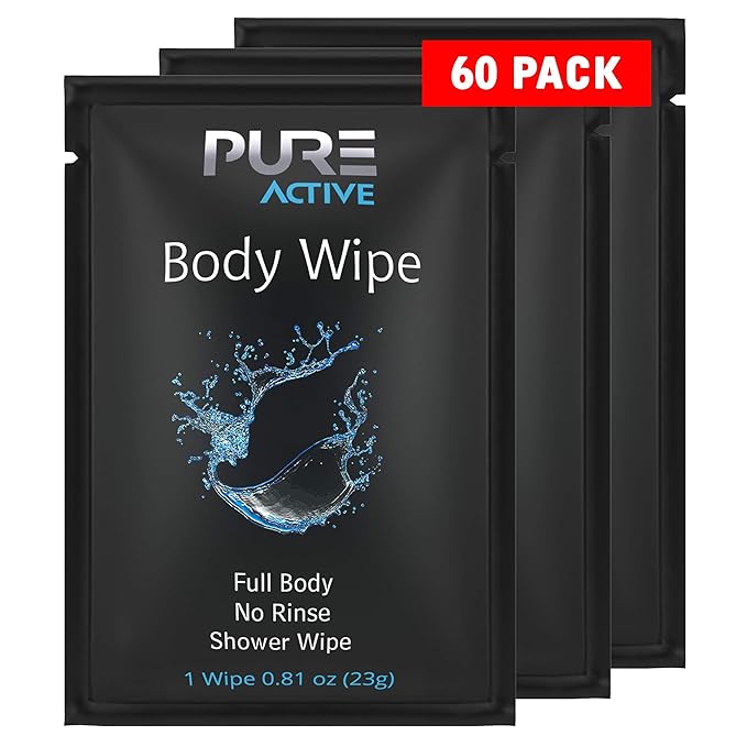 Shower Body Wipes 60 Individually Wrapped Personal Hygiene Body Wipes for Women and Men Keep Clean After Gym Travel Camping Outdoors Sports