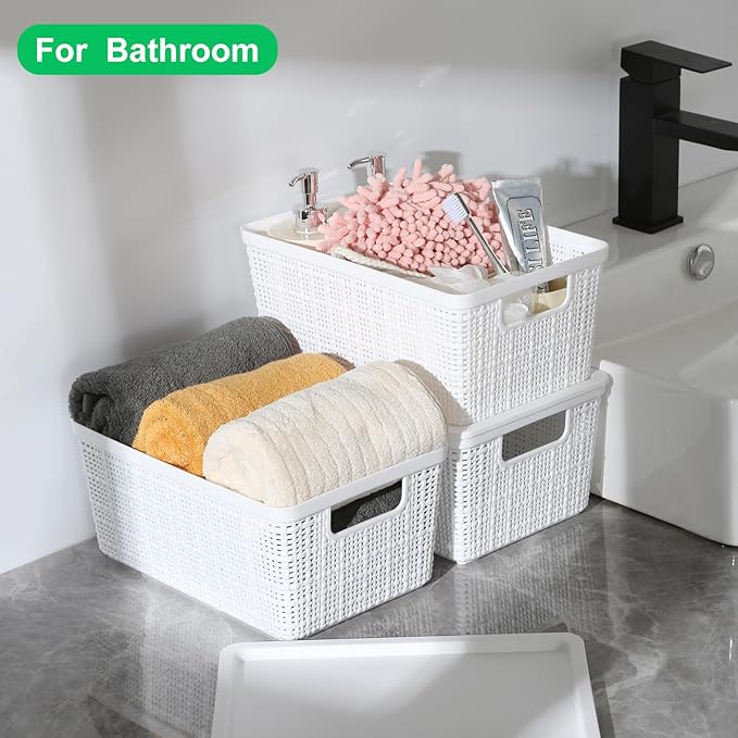6 Pack Plastic Storage Baskets With LidsWhite Breathable Stackable Storage BinsSmall Storage Containersfor Organizing Storage Baskets on DesktopsClosetsPlayroomsClassroomsOffices
