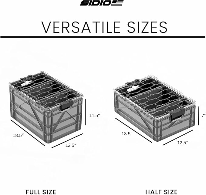 SIDIO CRATE Starter Pack - Two Full Size and One Half Size SidioCrate Stackable Outdoor Organizer Storage Bins with Clear Lid and Dividers - Gray