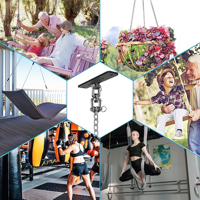 Dolibest Hanging Kits Hammock Chair Hardware Heavy Duty Swing Hanger with Chain for Indoor Outdoor Playground Hanging Hammock Chair Punching Bags 4 Screws 600 LB Capacity 3.28ft 360° Rotation