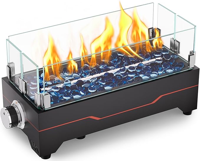 GRISUN Tabletop Fire Pit15 Inch Propane Fire Pit Table30000 BTU Table Top Firepit with Glass Wind GuardStainless Steel BurnerFire GlassPortable Propane fire Pit for Patio Camping Backyard &amp
