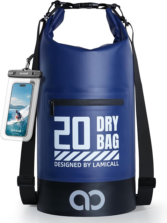 Lamicall 30L &amp 20L Dry Bag Waterproof Backpack - [Zippered Pocket] Roll Top Waterproof Bag Navy Blue &amp Lemon Yellow