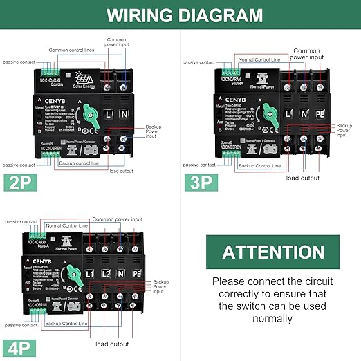 Automatic/Manual Transfer Switch for Home Generator 3P 100A AC110V Uninterrupted Power Supply DIN Rail Mount Toggle Changeover Module