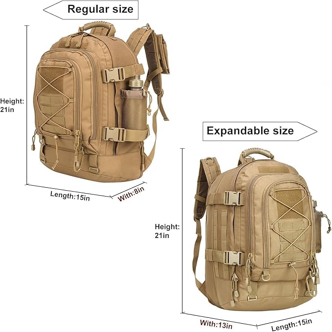 Military Tactical Backpack 3 Day Pack Expandable Backpack Army Daypack for Hiking Gym Sport Camping (Tan)